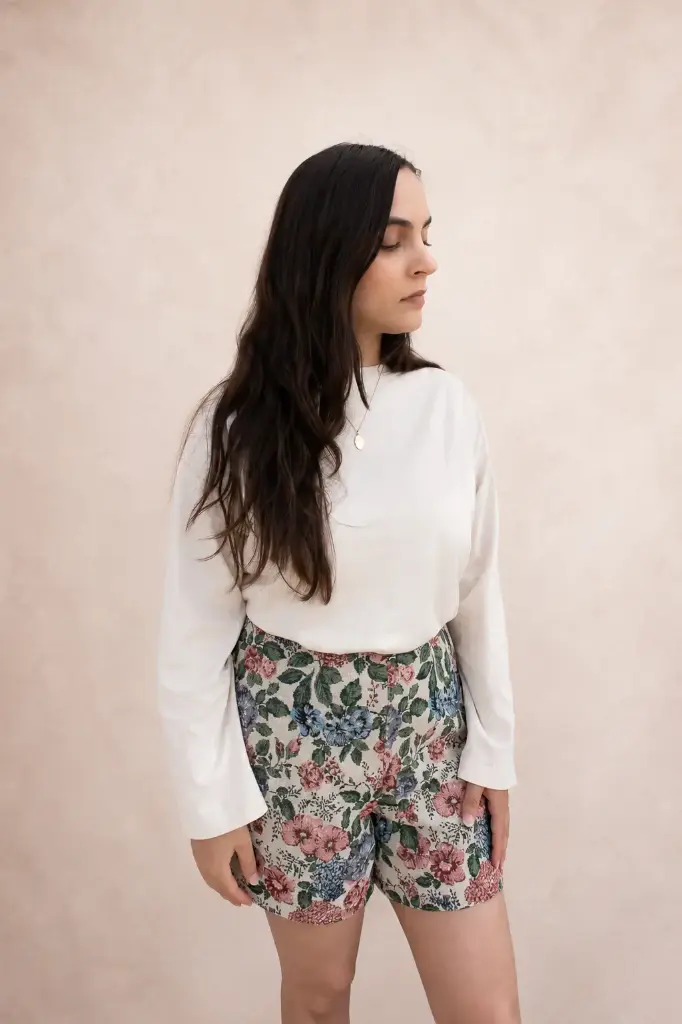 Azalea - short taille haute en jacquard fleuri